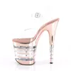 2024 PU New Ladies Real Leather 20CM Super High Heel Round Toe SHOES PVC Transparent Bottom One Line Wedding American Europe Stripes the Catwalk Sandals Big