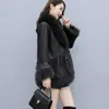 2023 Winter Leather Women's Mid Length Slim Fit Fox Fur PU Skin Spliced Haining Coat Trendy 931298