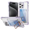 Metal Stand Style Card Holder For IPhone Phone Case 15 14 13 12 11 Xs XR Pro Max Fully Transparent Airbag Shock Wallet Backed Cover Cases 1PC