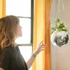 Disco Ball Planter Globe Shape Mirror Hanging Vase Flower Pots Hanger Rep Hanging Basket Bohemian Style Garden Decor Vase 240304