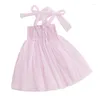 Abiti da ragazza Camicetta estiva con spalline allacciate, tulle arricciato, patchwork, linea ad A