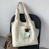 Sacos de compras Moda Casual Mulher Bolsa Tote Ombro Desenhos Animados Bonito Padrão de Cão Impresso Commuter Bege Grande Capacidade Reutilizável Macio