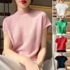 Blouses Femmes Été Femme T-shirts À Manches Courtes Femmes O-cou Couleur Unie Vêtements De Mode Tee Col Col Casual T-shirt Doux Oversize