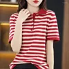 Polos pour femmes T-shirt à manches courtes Tops noirs Polo rayé marron Chemises à col pour femmes T-shirt Femme Vêtements Offre Y2k Mode Mignon