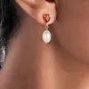 Dangle Earrings CANNER Ruby Pearl Drop S925 Sterling Silver Water Zircon Pendant Stud Women Party Banquet Jewelry
