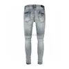 Jeans Hommes en détresse jean maigre mode hommes Moto longue hors coton pieds minces haute rue Denim bleu clair pâte tissu trou 30-40 pantalon Hip Hop 240308