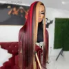 Synthetic Wigs Highlight Red Blonde Colored Straight Body Wave Glueless Wig Pre-Plucked 13x4 Lace Frontal Human Hair Wig Synthetic For Women 240308