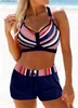 Women's Swimwear New Summer Beach New Womens Bikini Two Piece Swimwear Colorful Leaf Print Lace Up Beach Dress S-6XL L240308