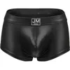 Cuecas jockmail sexy roupa interior homens boxer pu couro gay pênis bolsa cueca masculina deslizamento para homens lgbt