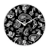 Horloges murales Élégant Paisley Bandana Imprimer Horloge décorative pour salon Cuisine Noir Blanc Bordure Ornée Art Montre Décor À La Maison