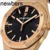 Top Men APS Factory Audemar Pigue Watch Swiss Movement Epic Royal Oak Watch 41mm Rosa Gold Black Indice Dialtra in pelle