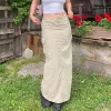 Dresses Weiyao Drawstring Low Waist Casual Long Skirts Womens Pockets Streetwear Cargo Skirt Ing Y2k Design Vacation Outfits