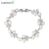 LUOTEEMI Elegante CZ Pulsera de Perlas de Agua Dulce de Lujo Cubic Zirconia Mujeres Flor Nupcial Boda Compromiso Pulseras Joyería 240308