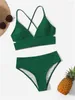 Kvinnors badkläder Bikini Kvinnor Swimsuit 2024 Solid Black High midja Bikinis Set Lace Up Bathing Summer Brasilian Beach Two Piece Two Piece
