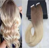 Glue in Hair Ombre Extensions Tape on Brazilian Remy Hair Fading Color Light Brown 6 to Bleach Blonde 613 Dip Dye Color Weft7561719