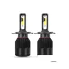 Bilstrålkastare Ny 2pc 12V C6 -bil LED -strålkastare BBS H4/9003/HB2 72W 10000LM 6500K IP65 Vattentät H4 Mini Head Lamp Cob Drop Deliv Dhtwy