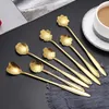 Spoons Creative Stainless Steel Gold Cherry Blossom Spoon Long Handle Coffee Stir Dessert Ice Cream Flower Glass Gift With Hand