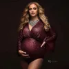 Maternity Dresses Maternity Photo Shoot Photography Dress For Women Sequins Bodysuit Private Photos Sexy Shiny Long Sleeve Jumpsuit Props Costumes L240308