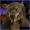 أقنعة الحفلات Halloween Latex Wolf Head Mask Werewolf Headgear Assume Simation Simation Costume for Carnival Prop Drop Deliver