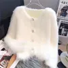 Cardigan tricoté en Imitation vison et cachemire pour femme, pull-over, manteau, doux, à la mode, automne et hiver, 2024