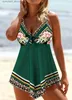 Kvinnors badkläder kvinnors badkläder tankini 2 stycke vanlig baddräkt 2 bit blå lily tryckt baddräkt sport strandkläder semester s-6xl l240308