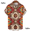 Camisas casuais masculinas moda retro asteca totem roupas havaianas soltas oversized manga curta tops