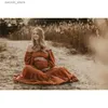 マタニティドレス新しいマタニティドレスフォトショット服妊娠中の女性用リネンコットンドレス写真撮影妊娠レトロルーズフィッティングガウンl240308