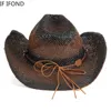 Chapeau de Cowboy occidental creux tissé à la main pour hommes femmes été en plein air Cowgirl plage soleil chapeau de paille sombrero hombre 240228