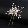 Hair Clips Leaf Pearl Hairpin Rhinestones Headwear For Diy Accessory Styling Fashion U-shaped Clip Fork Bridal Head Jewelry