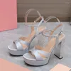 Sandalen Sommer Frauen Plattform Kristall Chunky Heel Peep Toe Ankle Strap Mode Designer Hochzeit Party Schuhe Damen