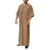 Ethnic Clothing Muslim Men's Jubba Thobe Solid Color Button Middle Sleeve Robe Saudi Musulman Shirt Stand Collar Islamic Arabic Kaftan Male