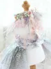 Dog Apparel Handmade Clothes Pet Supplies Princess Dress Gorgeous Gradient Color Feather Gem Collar Pink Sequin Top Grey Skirt One Piece