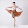 Stage Wear Balletto di danza Body per le donne Manica media Motivo floreale Classico Costume da bagno Strap Irregar Grembiule Gonne Set Drop Delivery Dhzqo