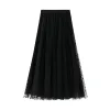 Dresses Ohryiyie Autumn Winter Black Polka Dot Tulle Skirts Women 2023 New Casual Elastic High Waist Aline Skirt Female Mesh Mid Skirt