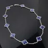 Designer Necklace VanCF Necklace Luxury Diamond Agate 18k Gold Flowers Clover Necklace for Women Sterling Plated Rose Gold Blue Stone Fashion Neckchain