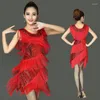 Stadiumkleding Vrouwen Sexy Latin Dans Jurken Mode Jurk Zomer Kwastje Mouwloos Rumba Samba Nacht Clubwear Pailletten Party