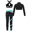 Conjuntos de roupas crianças meninas esportes yoga correndo manga longa colheita superior com sutiã sem mangas colorblock leggings treino fitness tracksuits