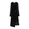 2024 Spring Black Solid Color Dress Long Sleeve V-Neck spetsknappar MIDI Casual Dresses W4M055101