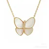 Designer Necklace VanCF Necklace Luxury Diamond Agate 18k Gold Butterfly Necklace Female Thick Gold Rose Gold Bone Chain White Fritillaria Grey Fritillaria