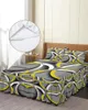 Saia de cama abstrata arte moderna geometria amarelo elástico cabido colcha com fronhas capa colchão conjunto cama folha