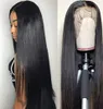 Silk Top Spets Front Wig Straight Human Hair Natural Black Glueless Wig Silky Lång stor genomsnittlig mössstorlek Perk med babyhår5888668