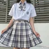 Uniforme scolaire coréen pour filles, jupes plissées, jupe à carreaux ALine taille haute japonaise, uniformes JK Sexy pour femmes, ensemble complet 240301