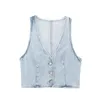 Women's Vests 2024 Crop Denim Vest Women Blue Sleeveless Woman Streetwear Summer Waistcoat Womens Fashion In Matching Sets