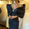 Robe De bal sirène noire élégante, gaine, col licou, manches courtes, cristal, longueur cheville, robes De soirée, 2024