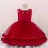 Enfant en bas âge perles baptême robe de princesse pour bébé filles tulle blanc mariage 1er anniversaire arc robes de soirée baptême enfants vêtements 240226