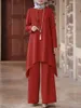 Ethnic Clothing Ramadan Muslim Women Two Piece Sets Shirt &Pants Solid Suits Blouse Musulman Ensembles Moroccan Kaftan Islamic Dress
