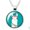 Pendant Necklaces Cute Alpaca No Drama Llama Round Necklace 25Mm Glass Cabochon Sier Color Jewelry Women Party Birthday Gift 50Cm Dr Dhvm4