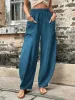 Capris Women's Long Pants Casual Fashion Spring Summer Solid Color Pocket Elastic Waist Oversized Loose Trousers Female