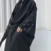 Abbigliamento etnico Luna Ricamo Lino Aperto Abaya Kimono Dubai Lusso Turchia Abaya musulmano per le donne Ramadan Abito hijab caftano islamico