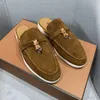 24s Luxury LP Walk Charms Embelezados Chinelos de Camurça Masculino Mules Fechados Toes Sapatos Genuíno Couro Casual Slip On Flats Mulher Designers PIANA Sapato Calçado de Fábrica